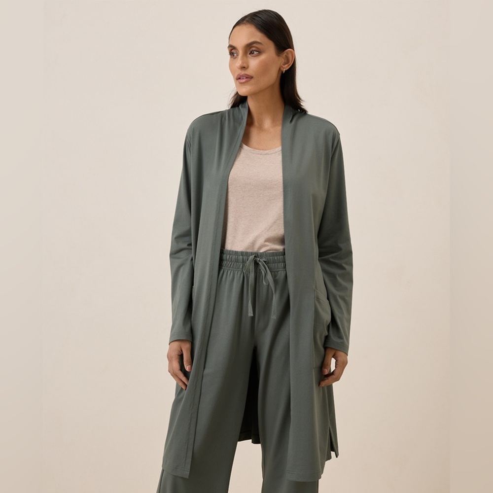 Pact Organic Cotton Cool Stretch Lounge Duster in Castor Green